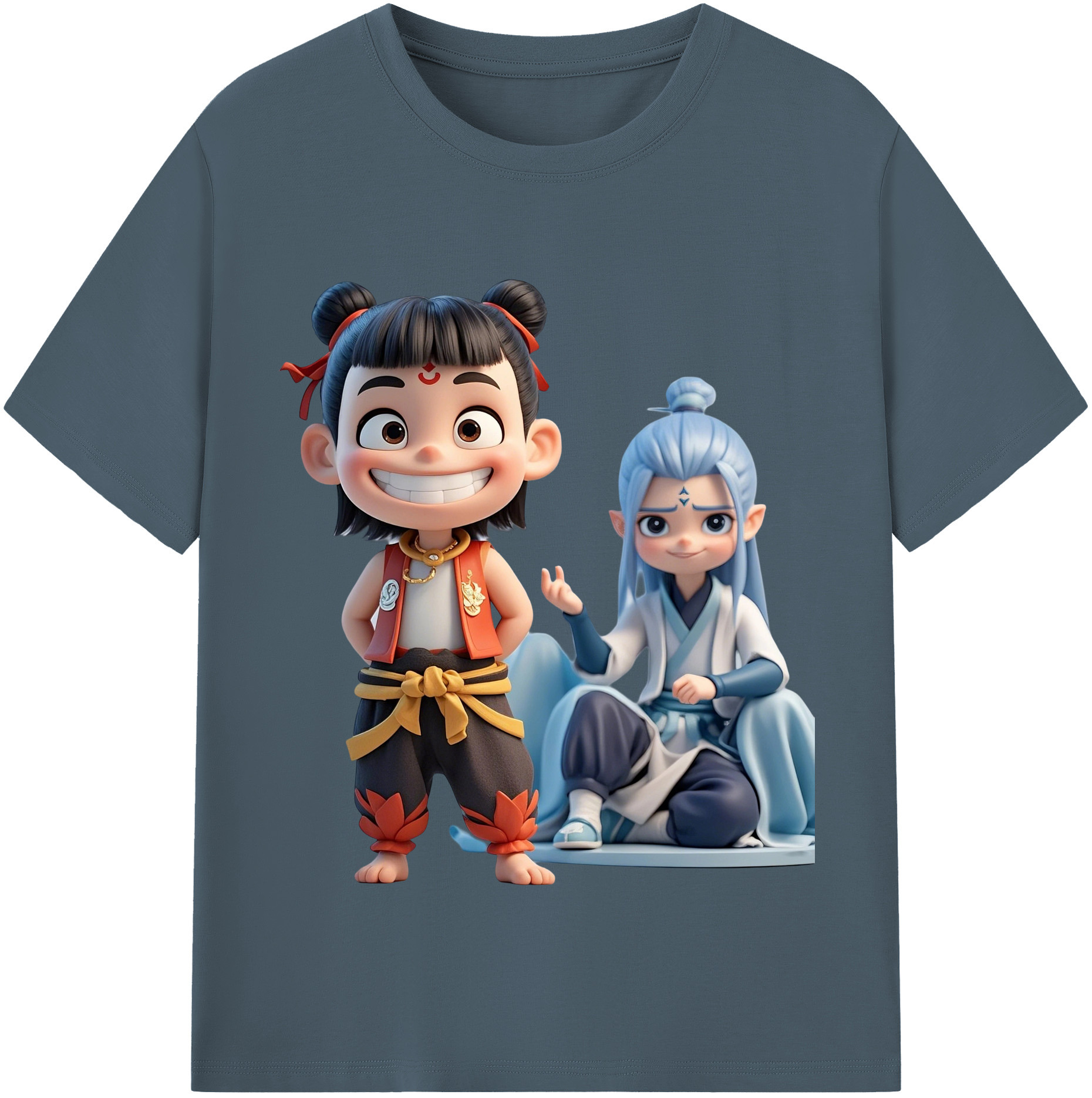 （画像用） Ne Zha 2 ナタ 魔童の大暴れ 綿100％半袖Tシャツ（フロントプリント）